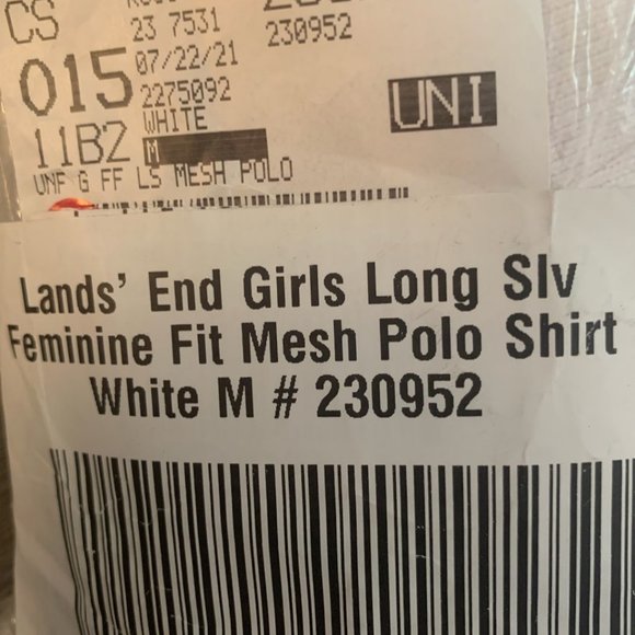 NWT LANDS' END GIRLS LONG SLEEVE FEMININE FIT MESH POLO SHIRT WHITE MEDIUM 10-12 - Picture 7 of 8
